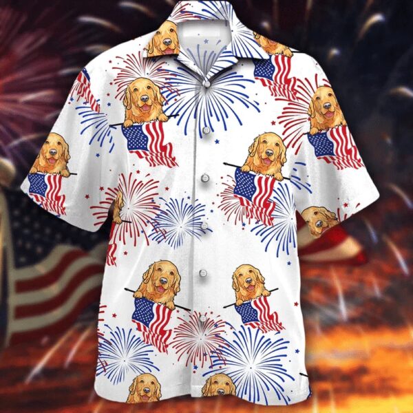 Smiley Face Golden Retriever White Hawaiian Fourth Of July Shirt, 4th Of July Hawaiian Shirt, 4th Of July Shirt