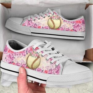 Softball And Rose Flower Low Top Shoes,…
