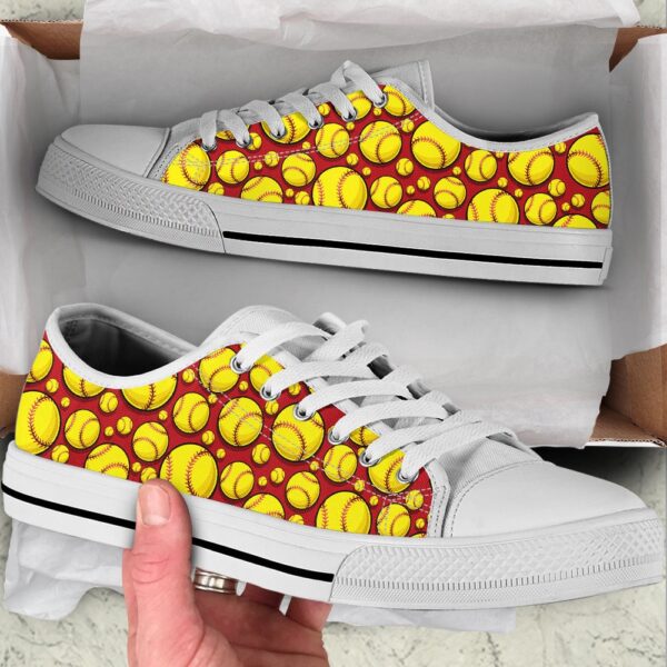Softball Ball Pattern Low Top Shoes, Low Top Sneakers, Sneakers Low Top