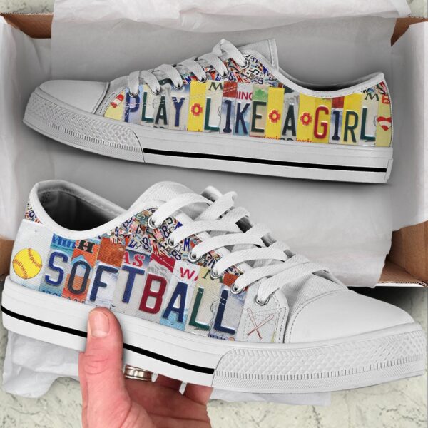 Softball Play Like A Girl License Plates Low Top Shoes, Low Top Sneakers, Sneakers Low Top