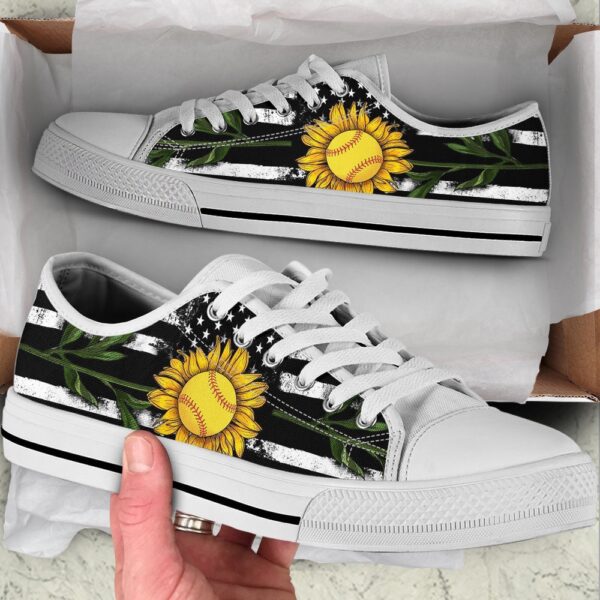 Softball Usa Flag Sunflower Low Top Shoes, Low Top Sneakers, Sneakers Low Top