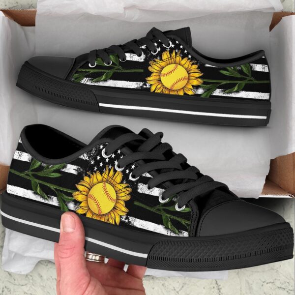 Softball Usa Flag Sunflower Low Top Shoes, Low Top Sneakers, Sneakers Low Top