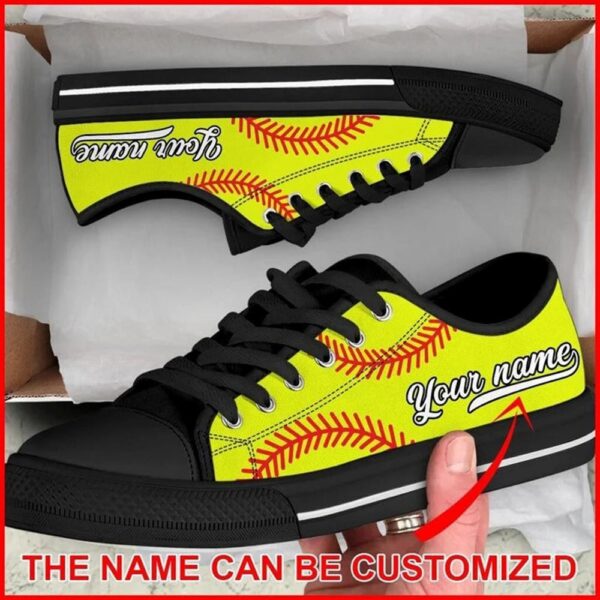 Softball Vector Ball Personalized Canvas Low Top Shoes, Low Top Sneakers, Sneakers Low Top