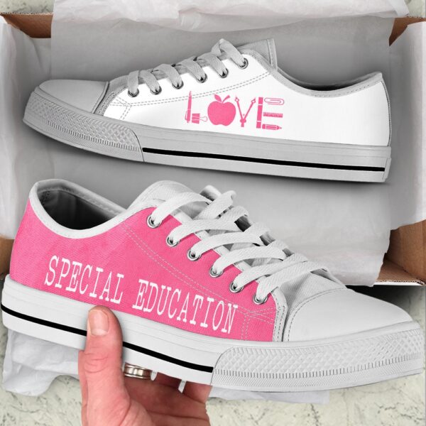 Special Education Love Pink White Low Top Shoes, Low Top Designer Shoes, Low Top Sneakers