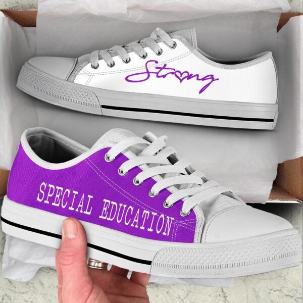 Special Education Strong Purple White Low Top Shoes, Low Top Designer Shoes, Low Top Sneakers