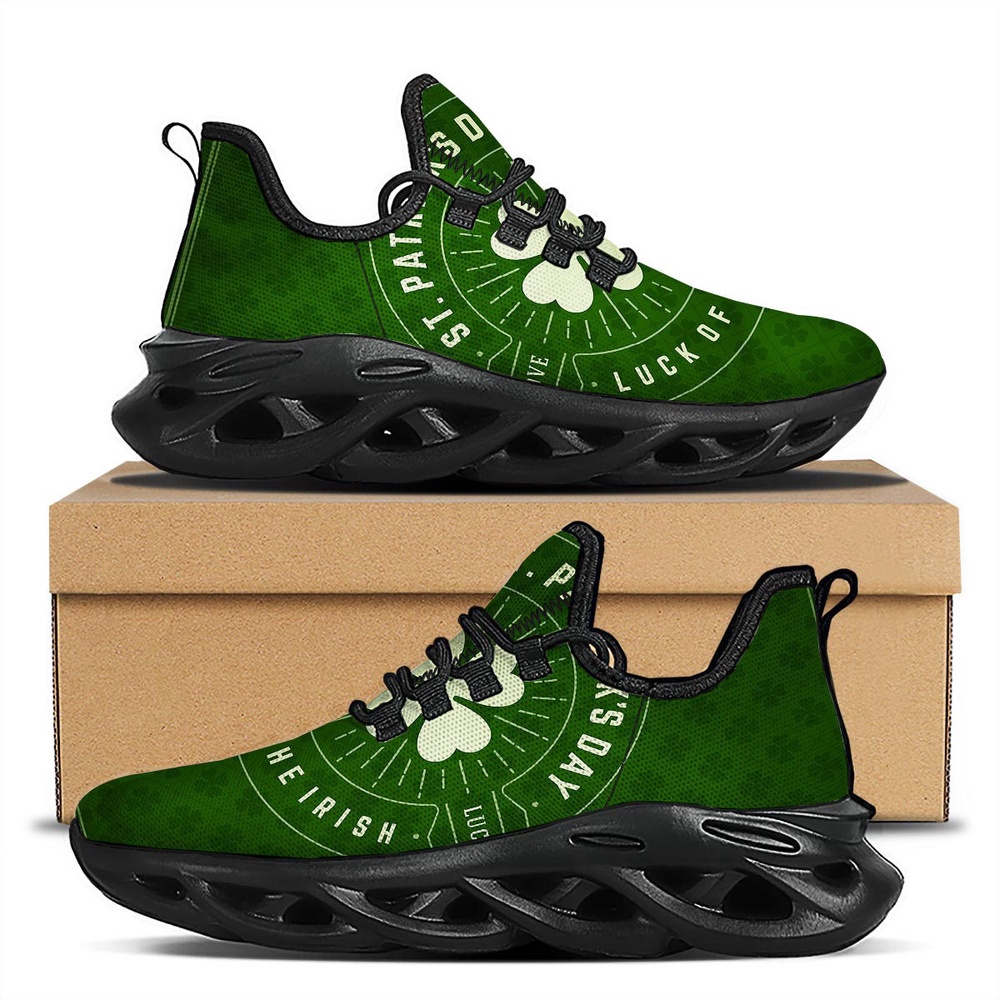 St. Patrick’s Day Four Leaf Clover Print Black Running Shoes, Max Soul Sneakers, Max Soul Shoes St. Patrick’s Day Four Leaf Clover Print Black Running Shoes, Max Soul Sneakers, Max Soul Shoes