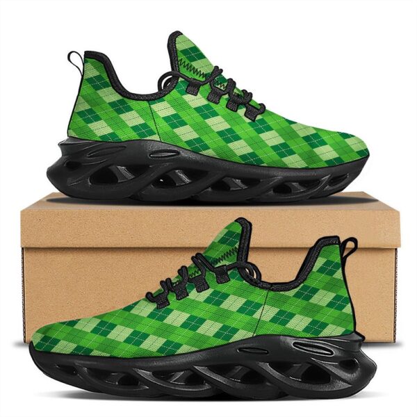St. Patrick’s Day Green Plaid Print Black Running Shoes, Max Soul Sneakers, Max Soul Shoes