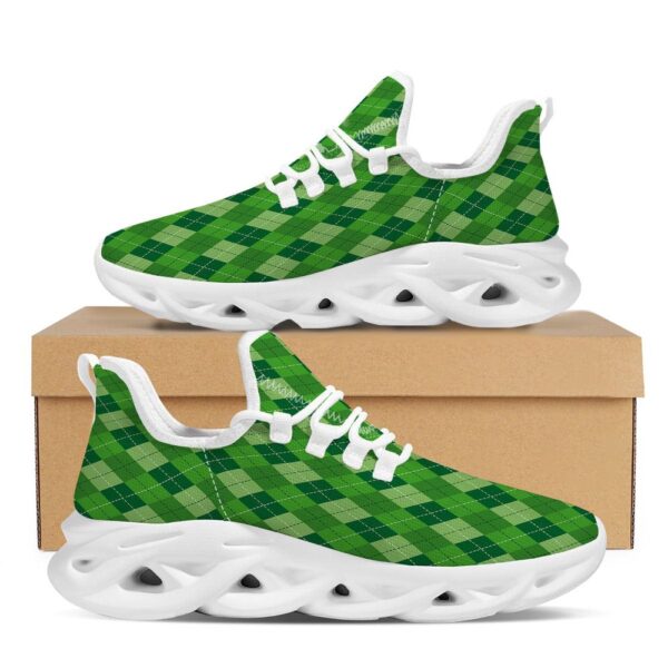 St. Patrick’s Day Green Plaid Print White Running Shoes, Max Soul Sneakers, Max Soul Shoes