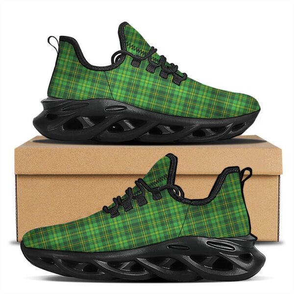 St. Patrick’s Day Green Tartan Print Black Running Shoes, Max Soul Sneakers, Max Soul Shoes