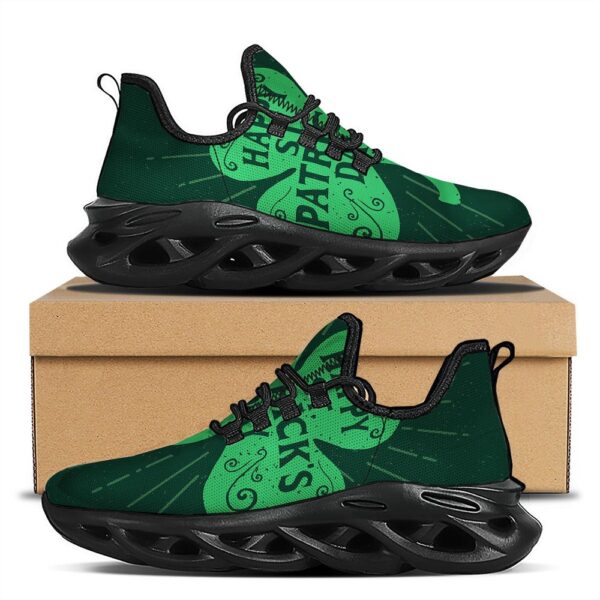St. Patrick’s Day Irish Clover Print Black Running Shoes, Max Soul Sneakers, Max Soul Shoes