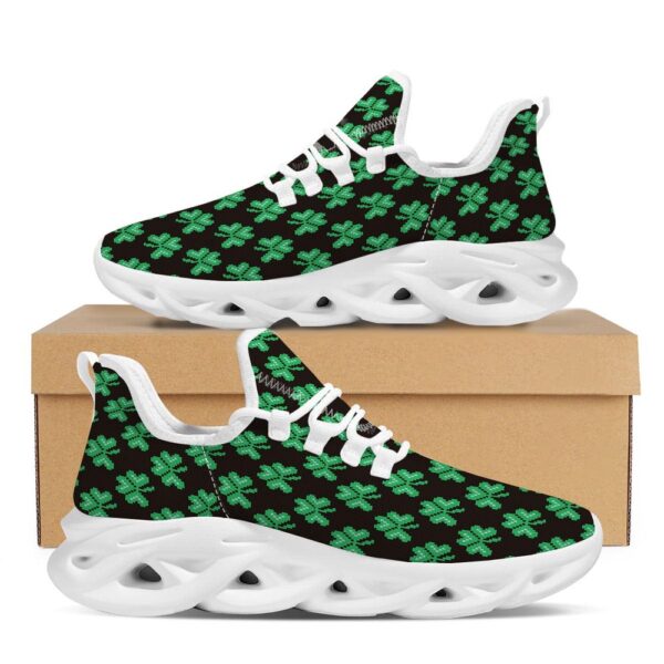 St. Patrick’s Day Pixel Clover Print Pattern White Running Shoes, Max Soul Sneakers, Max Soul Shoes