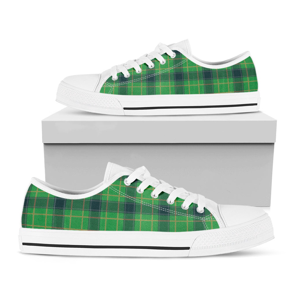 St. Patrick’s Day Scottish Plaid Print White Low Top Shoes, Low Top Designer Shoes, Low Top Sneakers