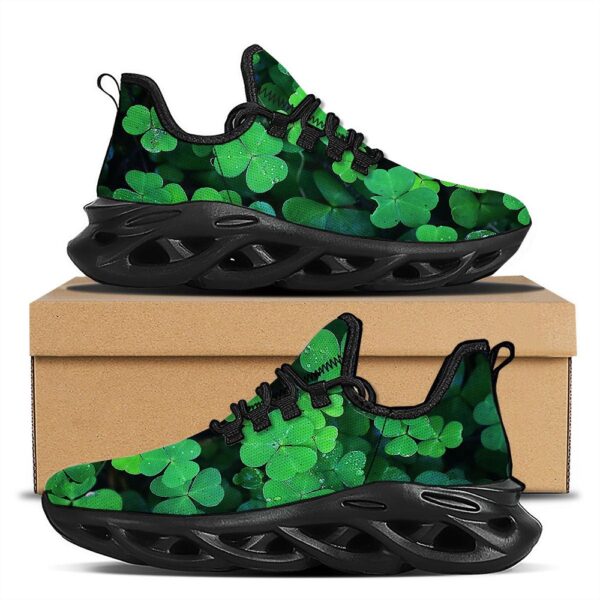 St. Patrick’s Day Shamrock Clover Print Black Running Shoes, Max Soul Sneakers, Max Soul Shoes
