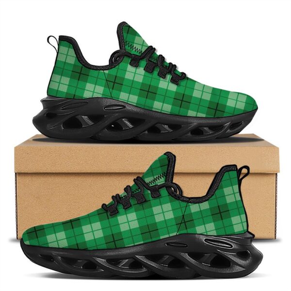 St. Patrick’s Day Shamrock Plaid Print Pattern Black Running Shoes, Max Soul Sneakers, Max Soul Shoes