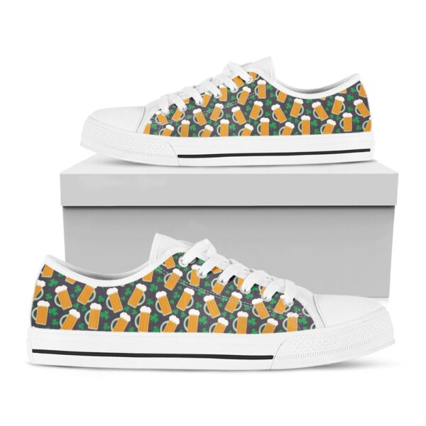 St Patrick’s Day Shoes, Clover And Beer St. Patrick’s Day Print White Low Top Shoes, Low Tops, Low Top Sneakers