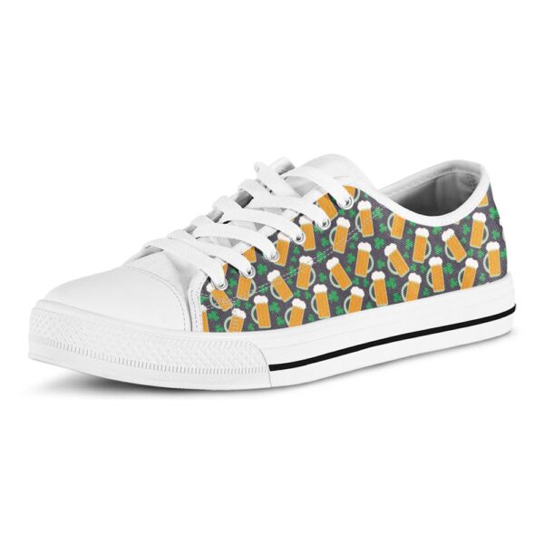 St Patrick’s Day Shoes, Clover And Beer St. Patrick’s Day Print White Low Top Shoes, Low Tops, Low Top Sneakers