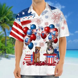Staffordshire Bull Terrier Independence Day Hawaiian Shirt,…