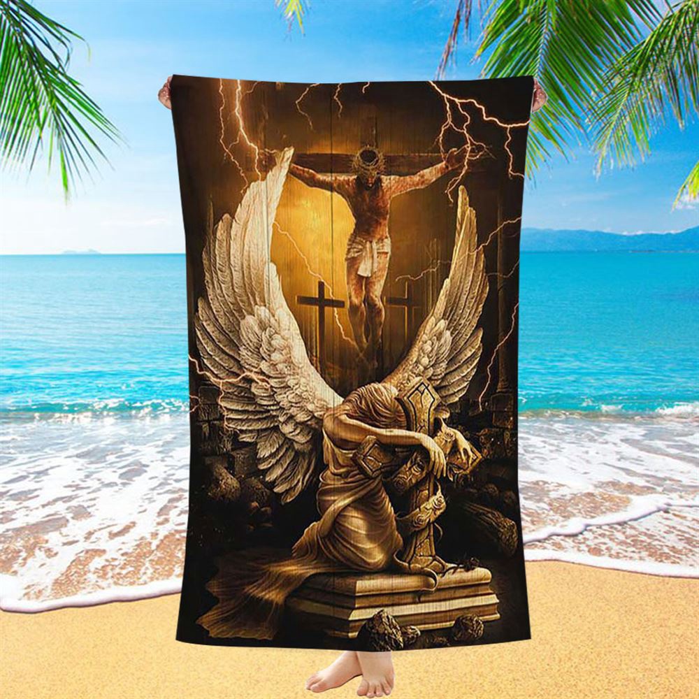 Stunning Angel Wings Jesus On The Cross Beach Towel, Christian Beach Towel, Beach Towel Stunning Angel Wings Jesus On The Cross Beach Towel, Christian Beach Towel, Beach Towel