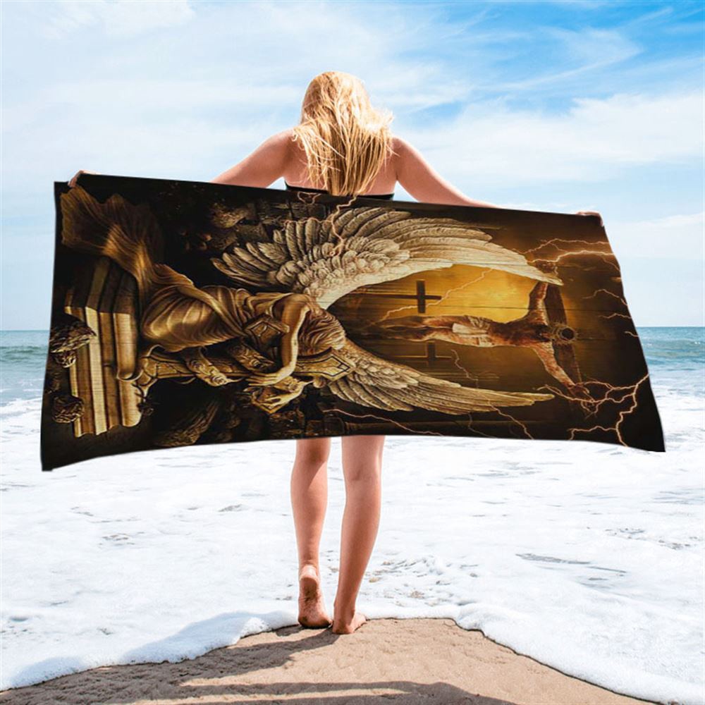 Stunning Angel Wings Jesus On The Cross Beach Towel, Christian Beach Towel, Beach Towel Stunning Angel Wings Jesus On The Cross Beach Towel, Christian Beach Towel, Beach Towel