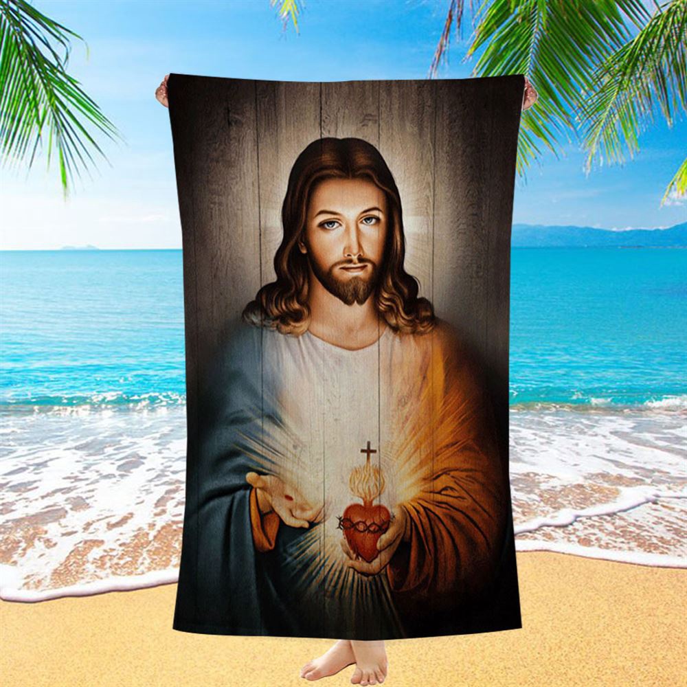 Stunning Heart Walking With Jesus Beach Towel, Christian Beach Towel, Beach Towel