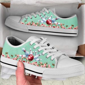 Stylish Bowling Flower Low Top Shoes, Canvas…