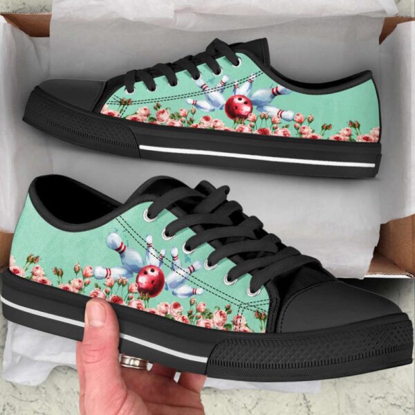 Stylish Bowling Flower Low Top Shoes, Canvas Print Lowtops, Low Top Sneakers, Bowling Footwear