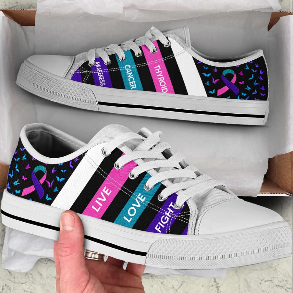 Stylish Thyroid Cancer Plaid Canvas Shoes, Low Top Designer Shoes, Low Top Sneakers