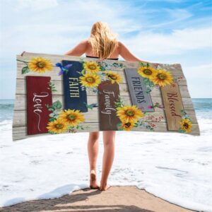 Sunflower Blessed Friends Family Faith Love Beach Towel Christian Beach Towel Beach Towel 2 p9mejo.jpg