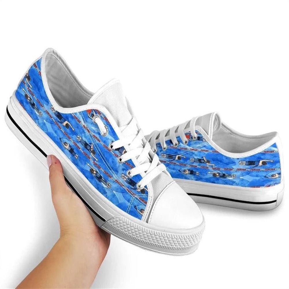 Swimming Art Watercolor Low Top Shoes, Low Top Designer Shoes, Low Top Sneakers