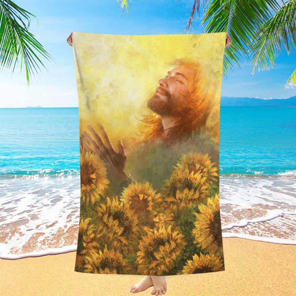 Take A Deep Breath Jesus And Beautiful Sunflower Beach Towel, Christian Beach Towel, Beach Towel