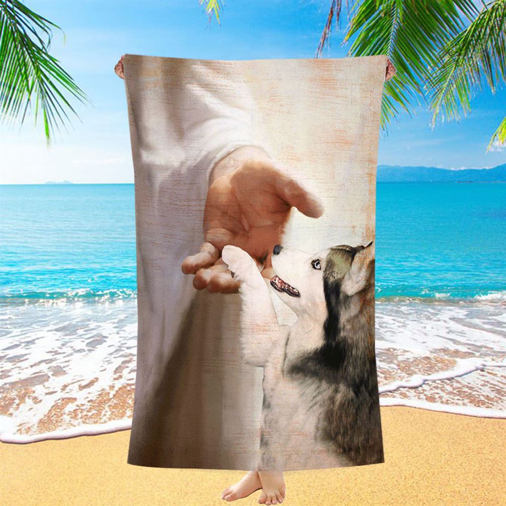 Take My Hand Jesus Siberian Husky Dog Beach Towel, Christian Beach Towel, Beach Towel Take My Hand Jesus Siberian Husky Dog Beach Towel, Christian Beach Towel, Beach Towel
