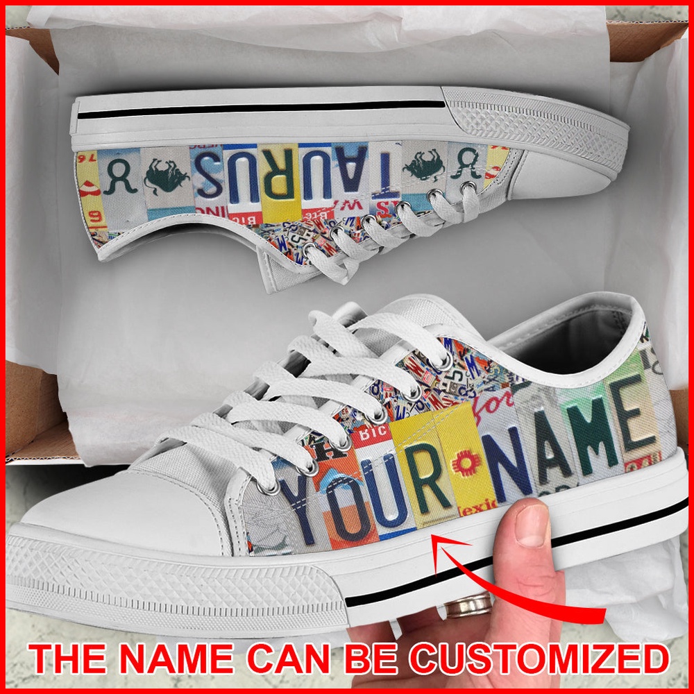 Taurus License Plates Custom Name Low Top Shoes, Low Top Designer Shoes, Low Top Sneakers