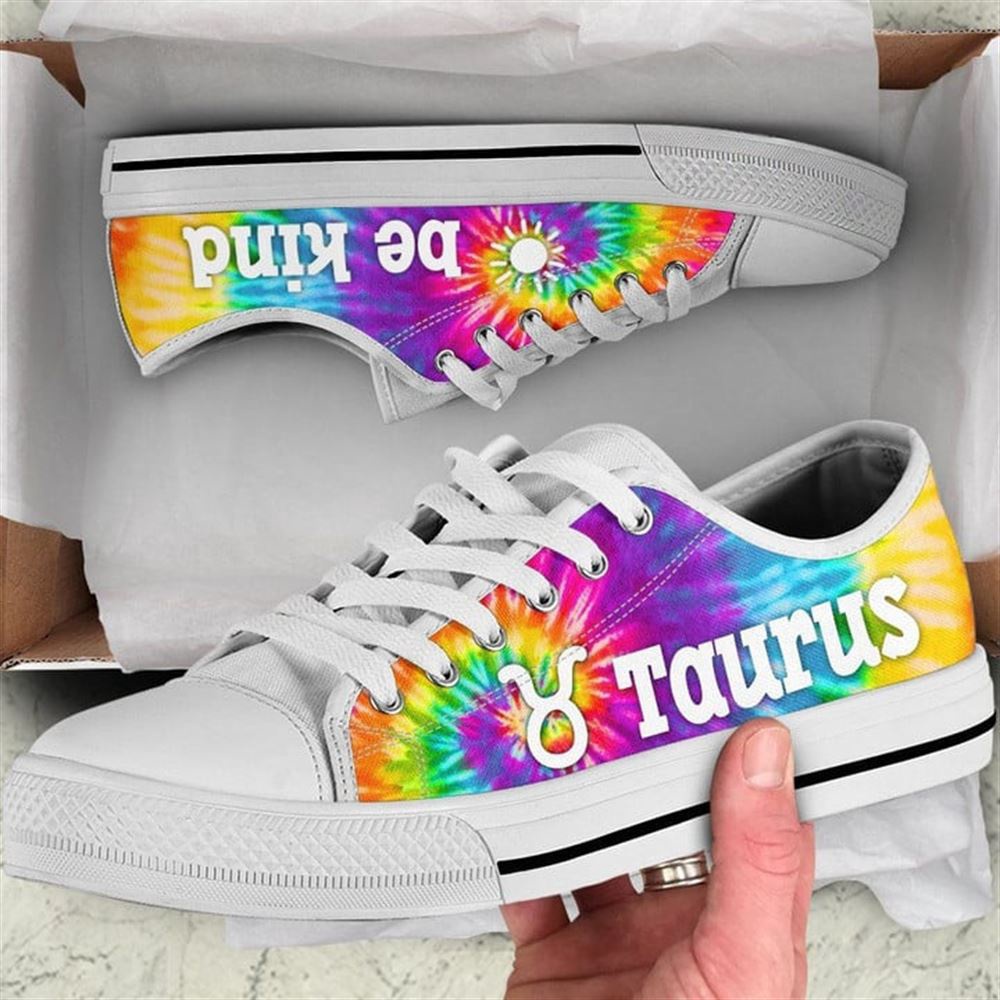 Taurus Zodiac Sign Bekind Tie Dye Canvas Low Top Shoes, Low Top Designer Shoes, Low Top Sneakers Taurus Zodiac Sign Bekind Tie Dye Canvas Low Top Shoes, Low Top Designer Shoes, Low Top Sneakers