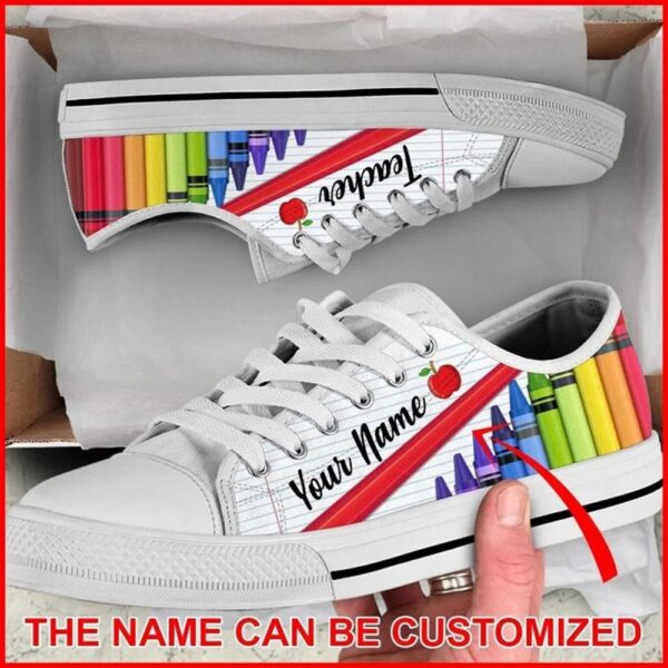 Teacher Crayon Color Paper Personalized Canvas Low Top Shoes, Low Top Designer Shoes, Low Top Sneakers