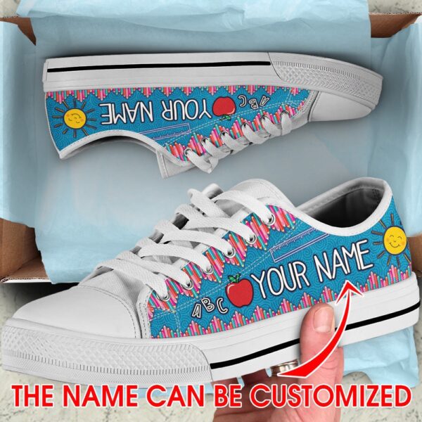 Teacher Custom Name Crayon Zig Zag Low Top Shoes, Low Top Designer Shoes, Low Top Sneakers