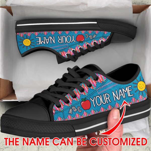 Teacher Custom Name Crayon Zig Zag Low Top Shoes, Low Top Designer Shoes, Low Top Sneakers