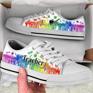 Teacher Shoes Drip Watercolor Heartbeat Low Top…