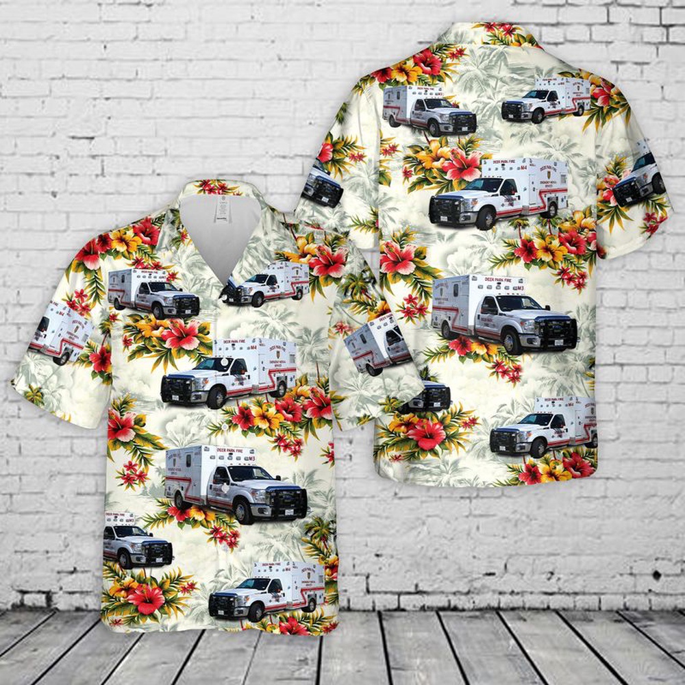 Texas Deer Park Fire Department EMS Ambulance Hawaiian Shirt, Texas Hawaii Shirt, Texas Shirt