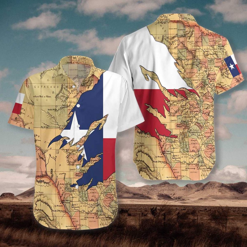 Texas Flag And Map Hawaiian Shirt, Texas Hawaii Shirt, Texas Shirt