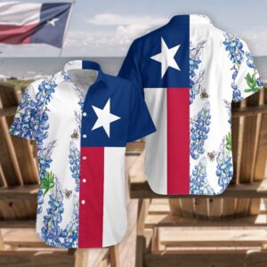 Texas Flag Bluebonnets Hawaiian Shirt Unisex Adult,…