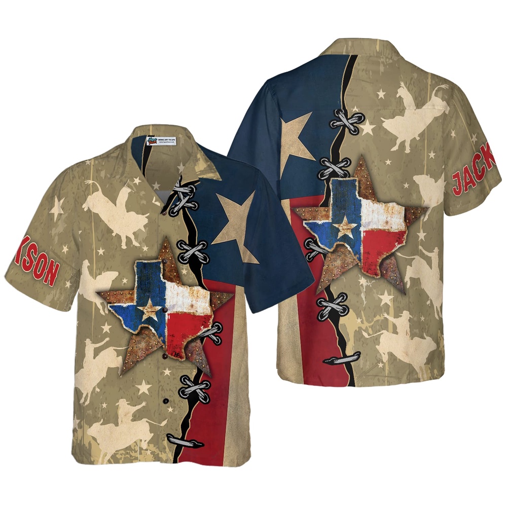 Texas Flag &amp Rodeo Texas Custom Hawaiian Shirt, Texas Hawaii Shirt, Texas Shirt
