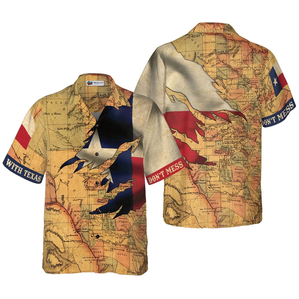 Texas Flag and Map Vintage Texas Hawaiian Shirts, Texas Hawaii Shirt, Texas Shirt