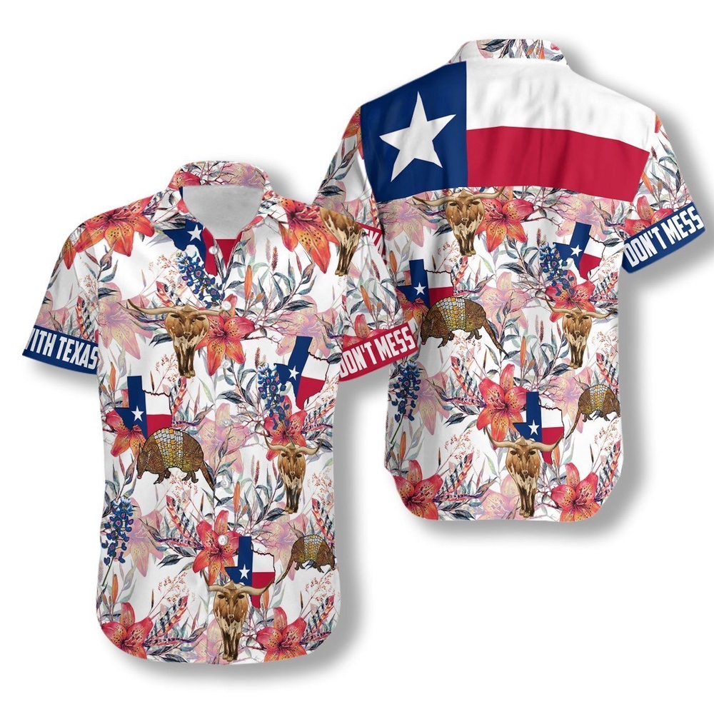 Texas Longhorn Bluebonnet And Armadillo Hawaiian Shirt, Texas Hawaii Shirt, Texas Shirt