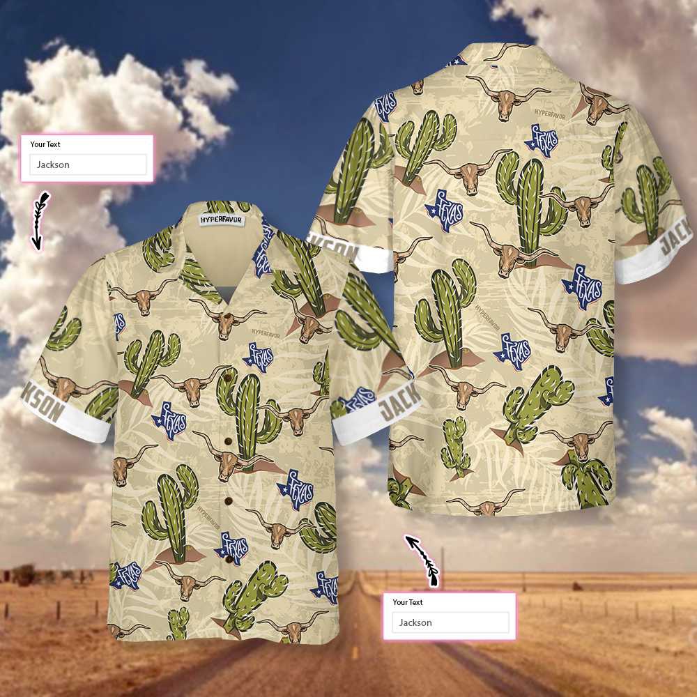 Texas Longhorn Cactus Custom Hawaiian Shirt, Texas Hawaii Shirt, Texas Shirt Texas Longhorn Cactus Custom Hawaiian Shirt, Texas Hawaii Shirt, Texas Shirt