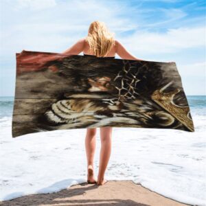 The Combination Of Jesus And Lion Beach Towel Christian Beach Towel Beach Towel 2 ctm9r3.jpg