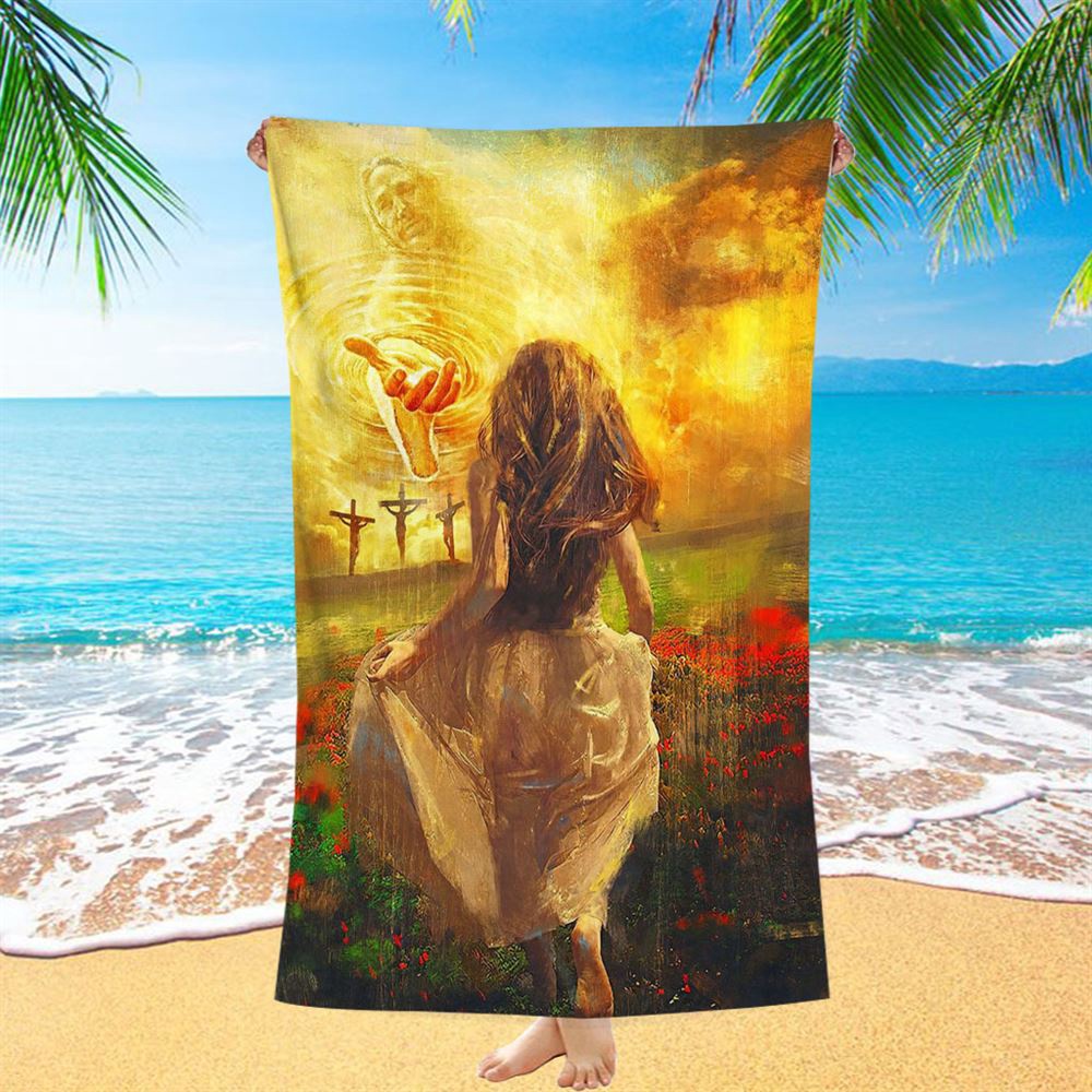 The Girl Running To God Beach Towel, Christian Beach Towel, Beach Towel