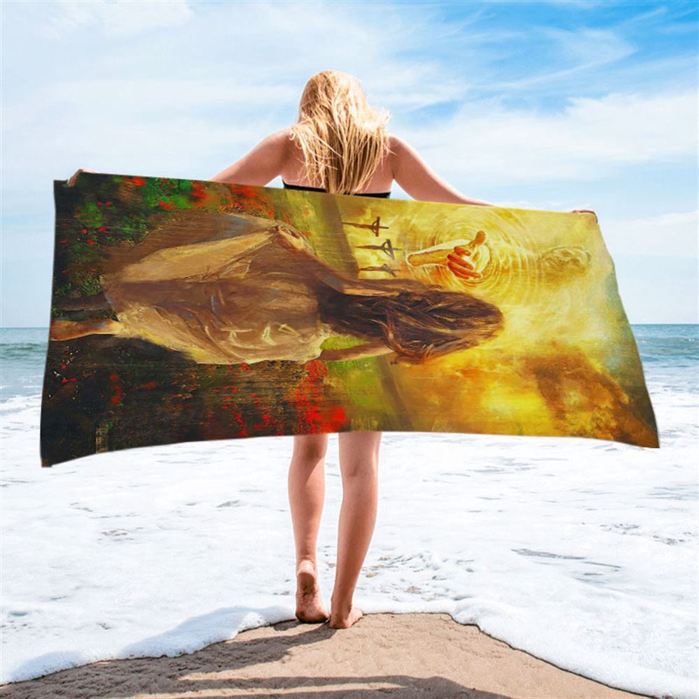 The Girl Running To God Beach Towel, Christian Beach Towel, Beach Towel
