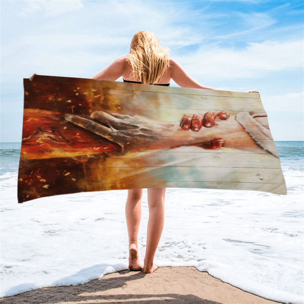 The Hand Of God Jesus Beach Towel, Christian Beach Towel, Beach Towel The Hand Of God Jesus Beach Towel, Christian Beach Towel, Beach Towel