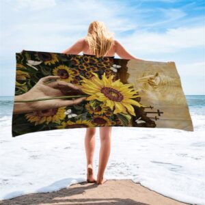 The Hand Of God Sunflower Field White Butterfly Beach Towel Christian Beach Towel Beach Towel 2 badxdx.jpg