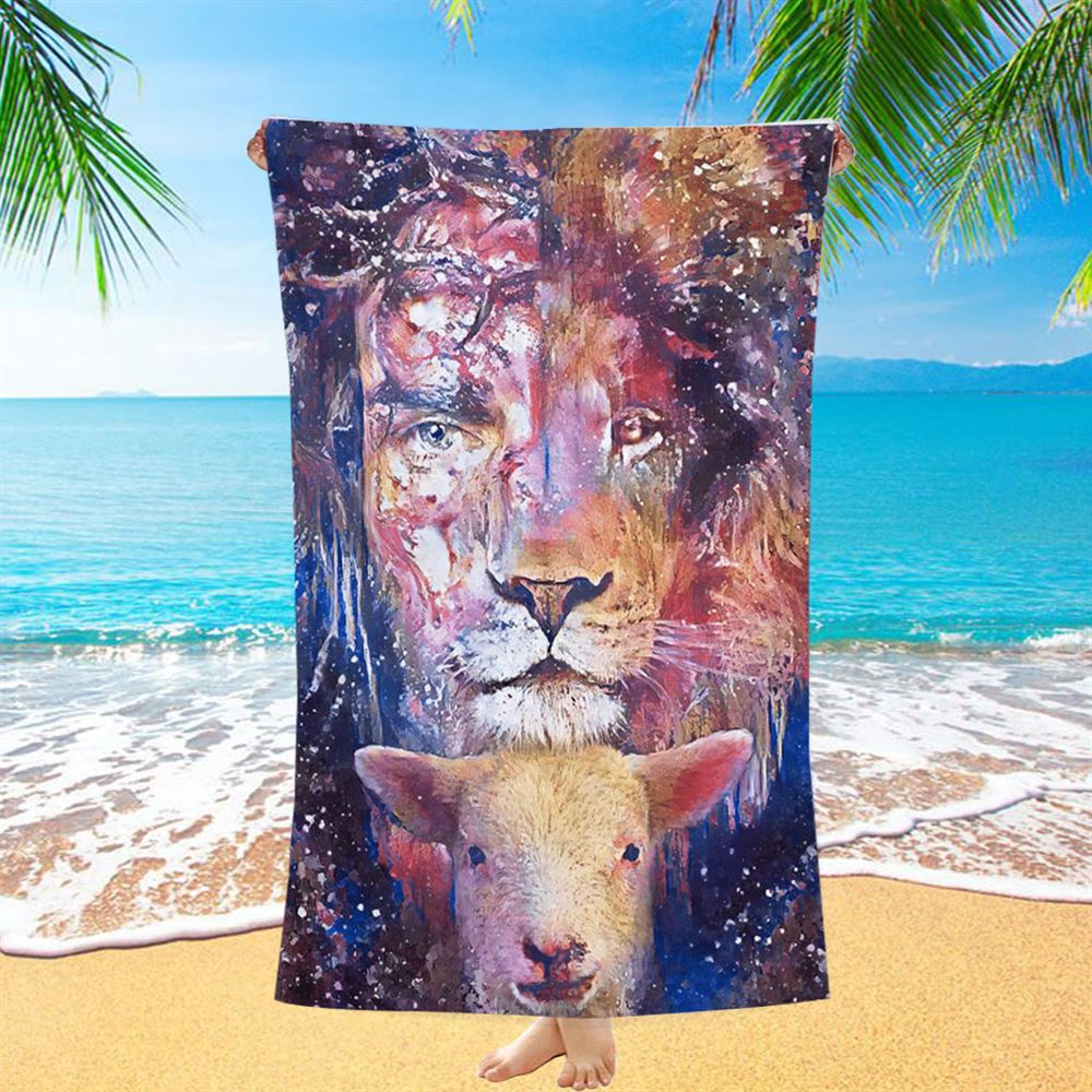 The Lamb With The Lion Beach Towel, Christian Beach Towel, Beach Towel The Lamb With The Lion Beach Towel, Christian Beach Towel, Beach Towel